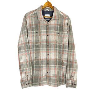 Prana Organic Cotton Micro Corduroy Button Down Shirt Earth Tone Plaid